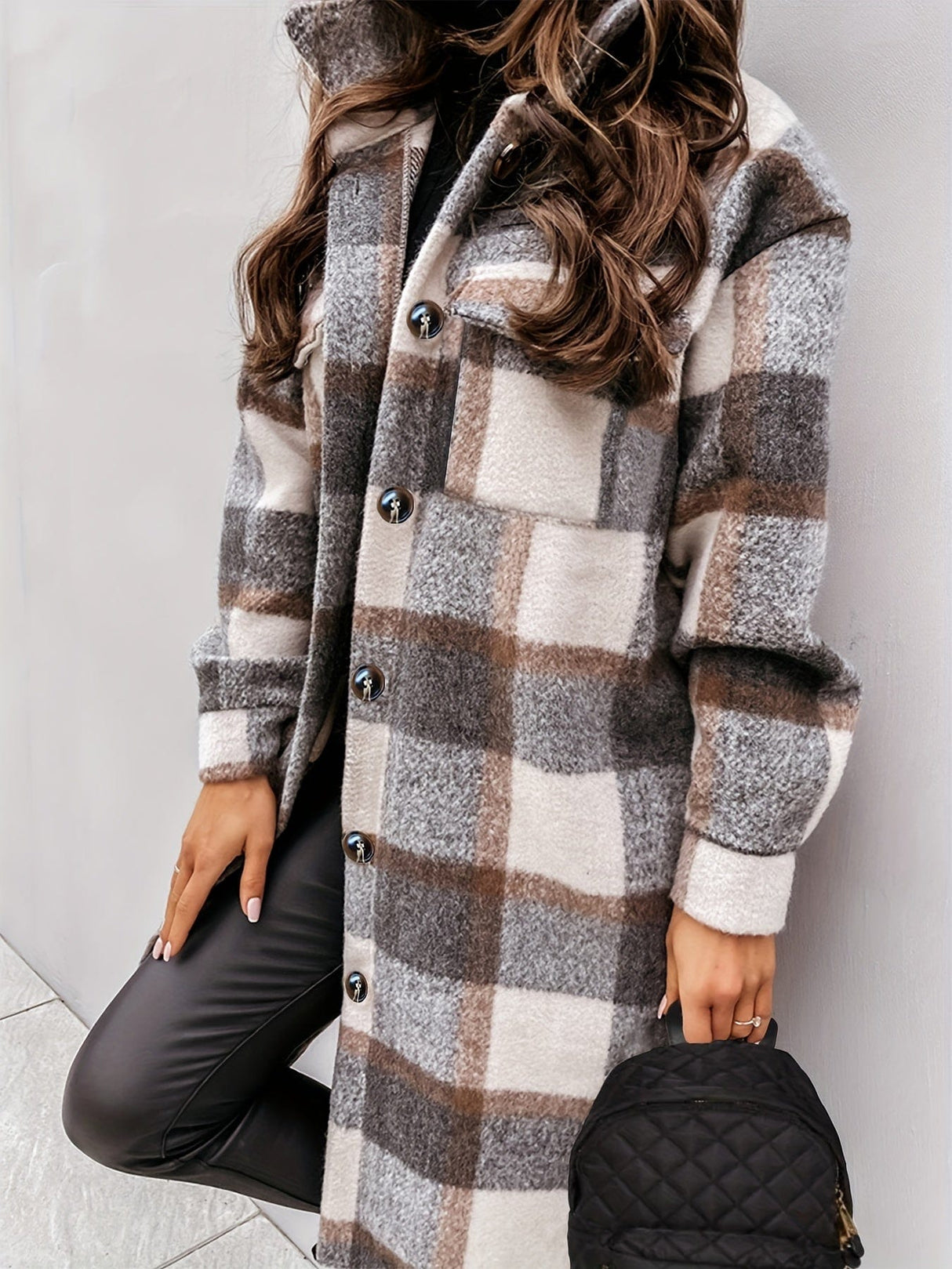Button-Down Plaid Coat Plus Size from MsDressly