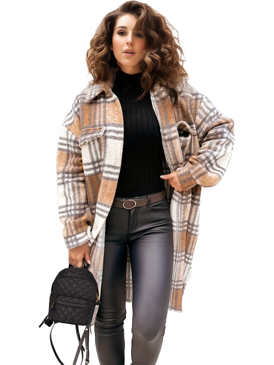 Button-Down Plaid Coat Plus Size from MsDressly