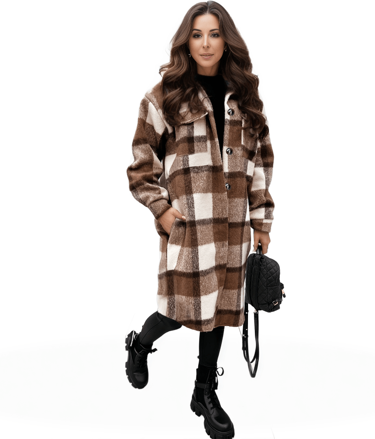 Button-Down Plaid Coat Plus Size from MsDressly