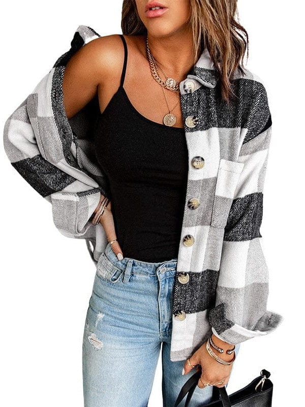 Button-Down Plaid Coat Plus Size from MsDressly