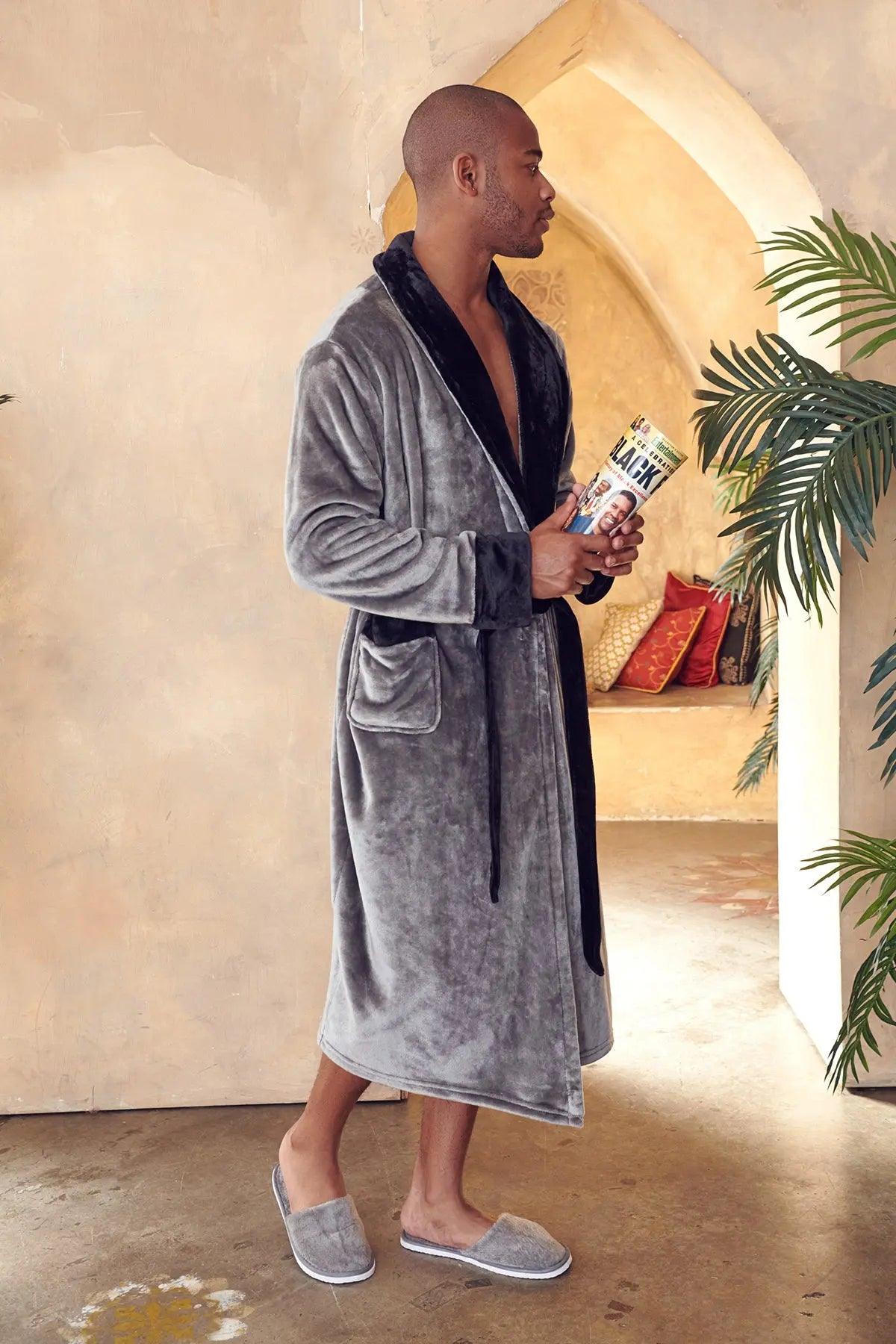 Fleece Bathrobe With Shawl Collar for Men From Lotus Linen
