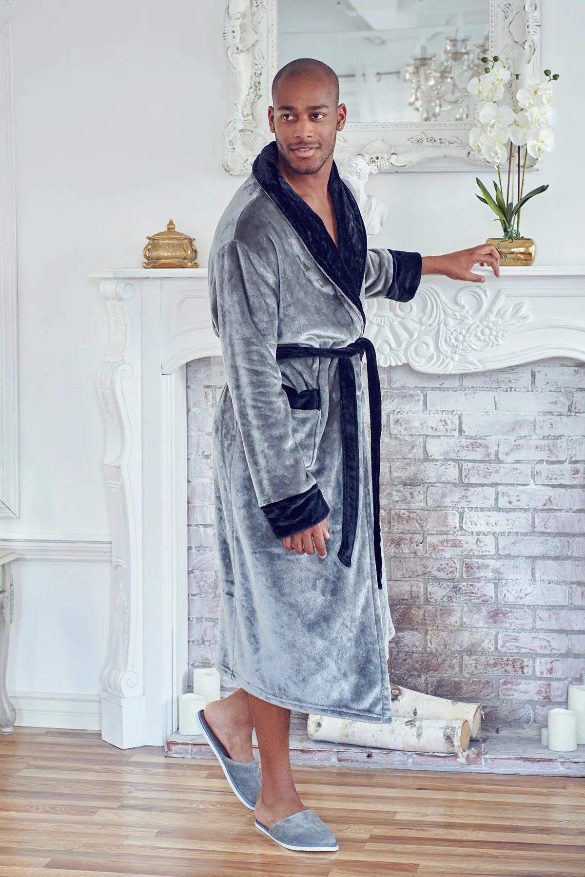 Fleece Bathrobe With Shawl Collar for Men From Lotus Linen