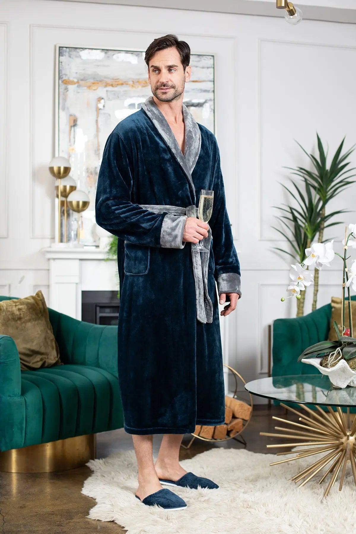 Fleece Bathrobe With Shawl Collar for Men From Lotus Linen