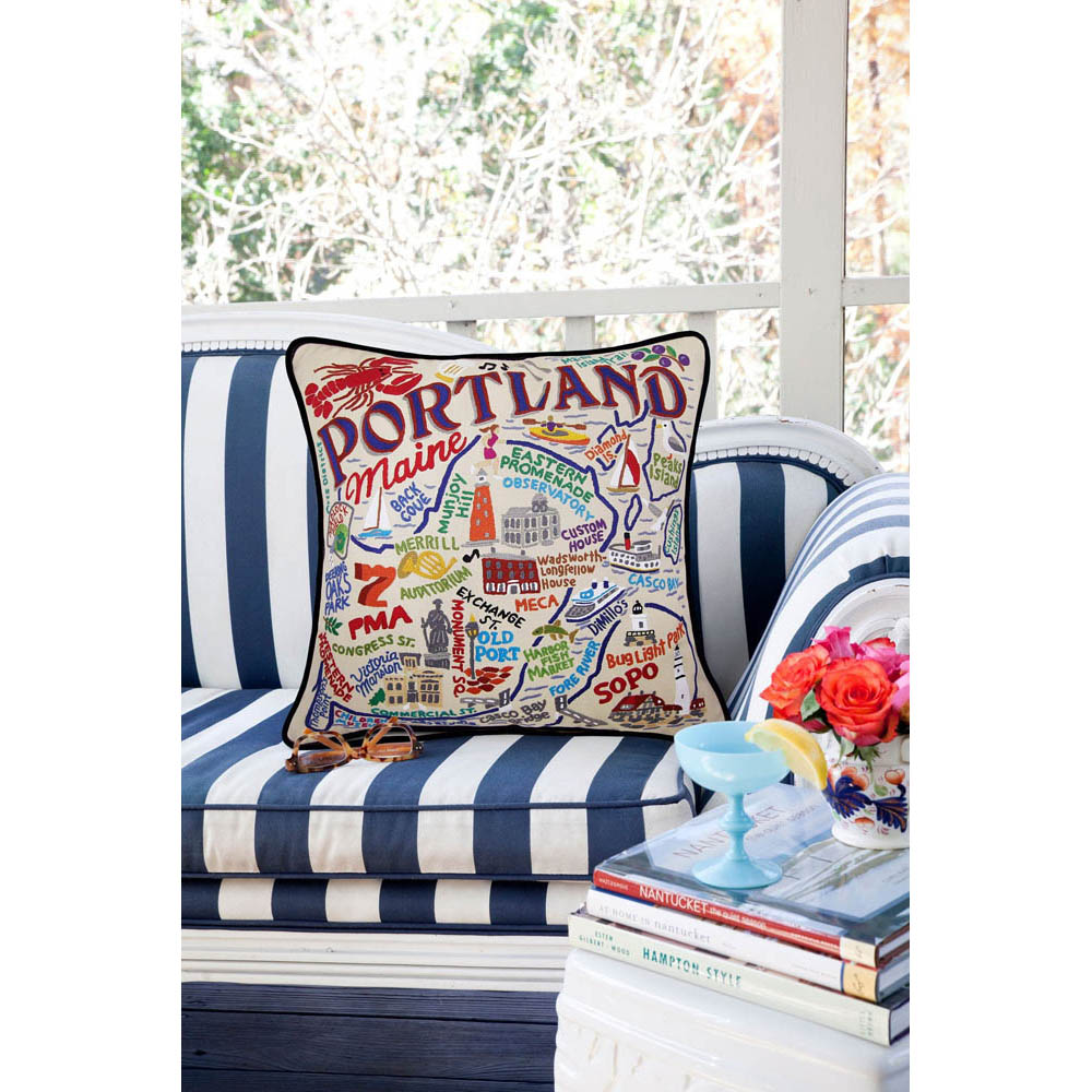Portland, ME Hand-Embroidered Pillow by CatStudio from Quirks!