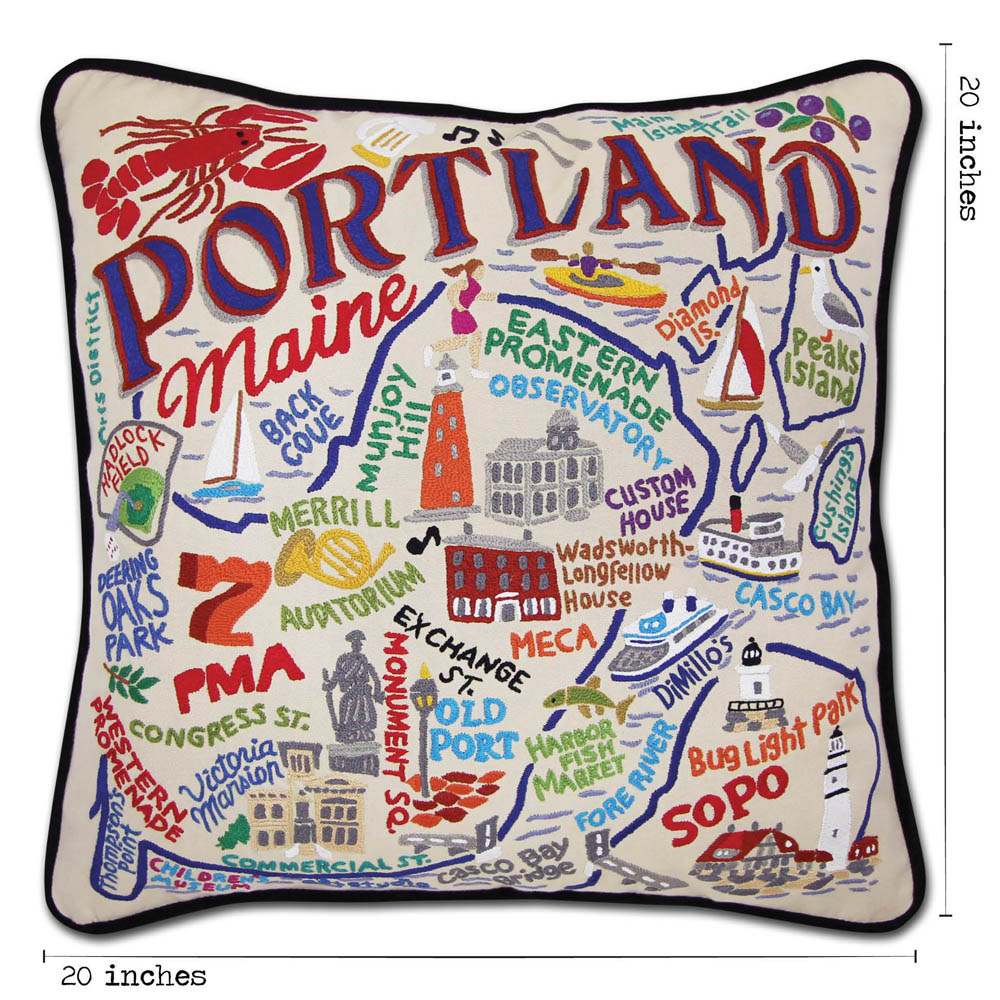 Portland, ME Hand-Embroidered Pillow by CatStudio from Quirks!