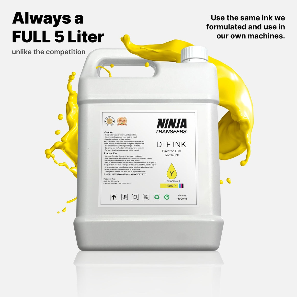 Premium DTF Ink 5 Liters from Ninja Transfers