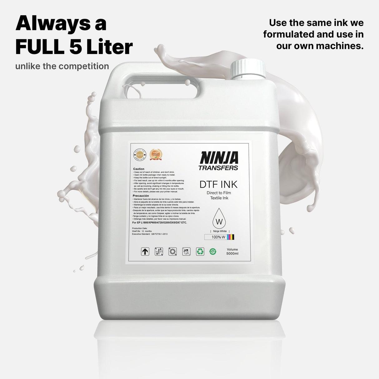 Premium DTF Ink 5 Liters from Ninja Transfers