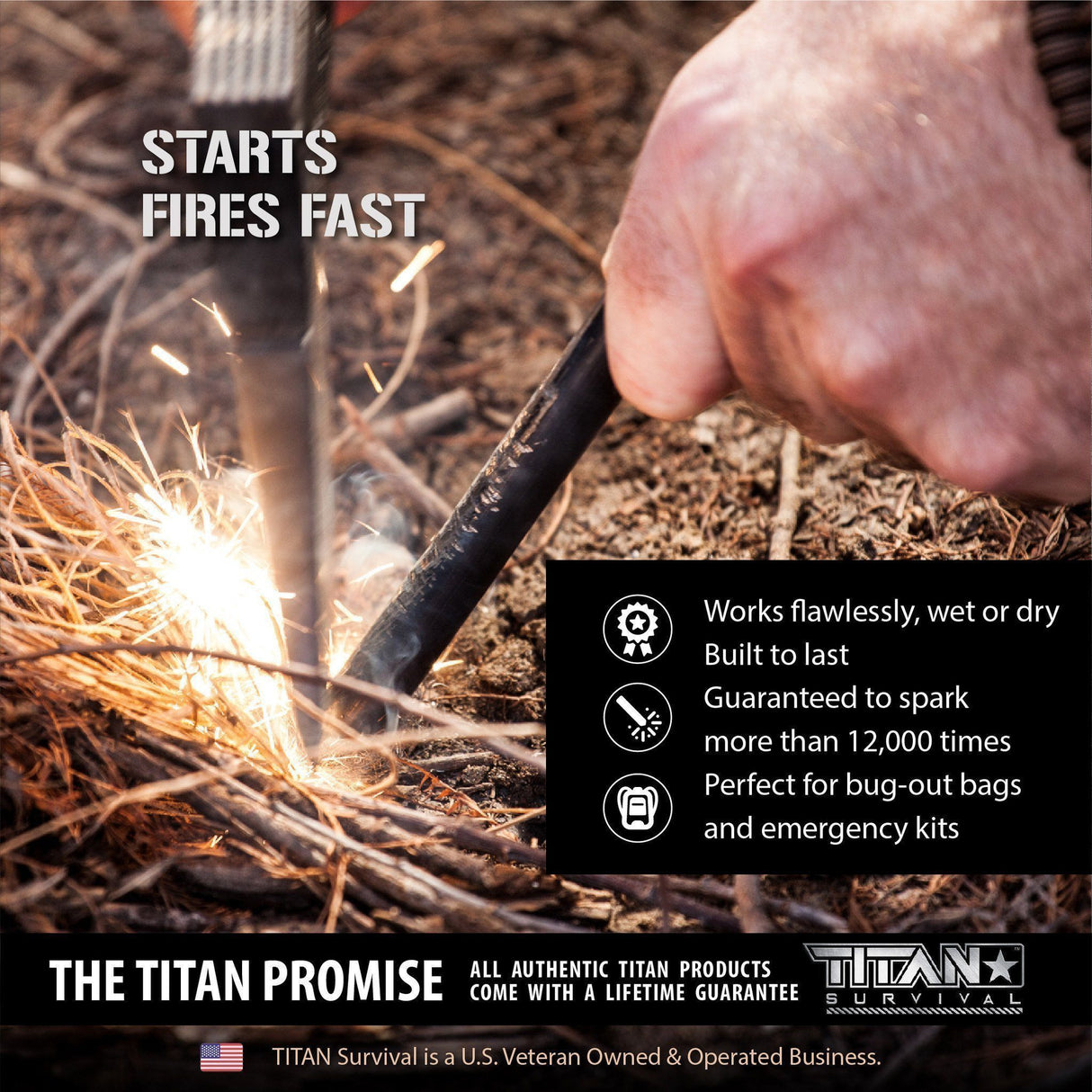 Premium Large Ferro Rods, 3-Pack from TITAN Survival
