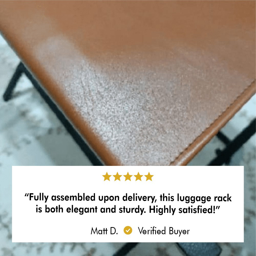 Foldable Metal Suitcase Rack with Genuie Leather from VITAHOME DESIGN LLC