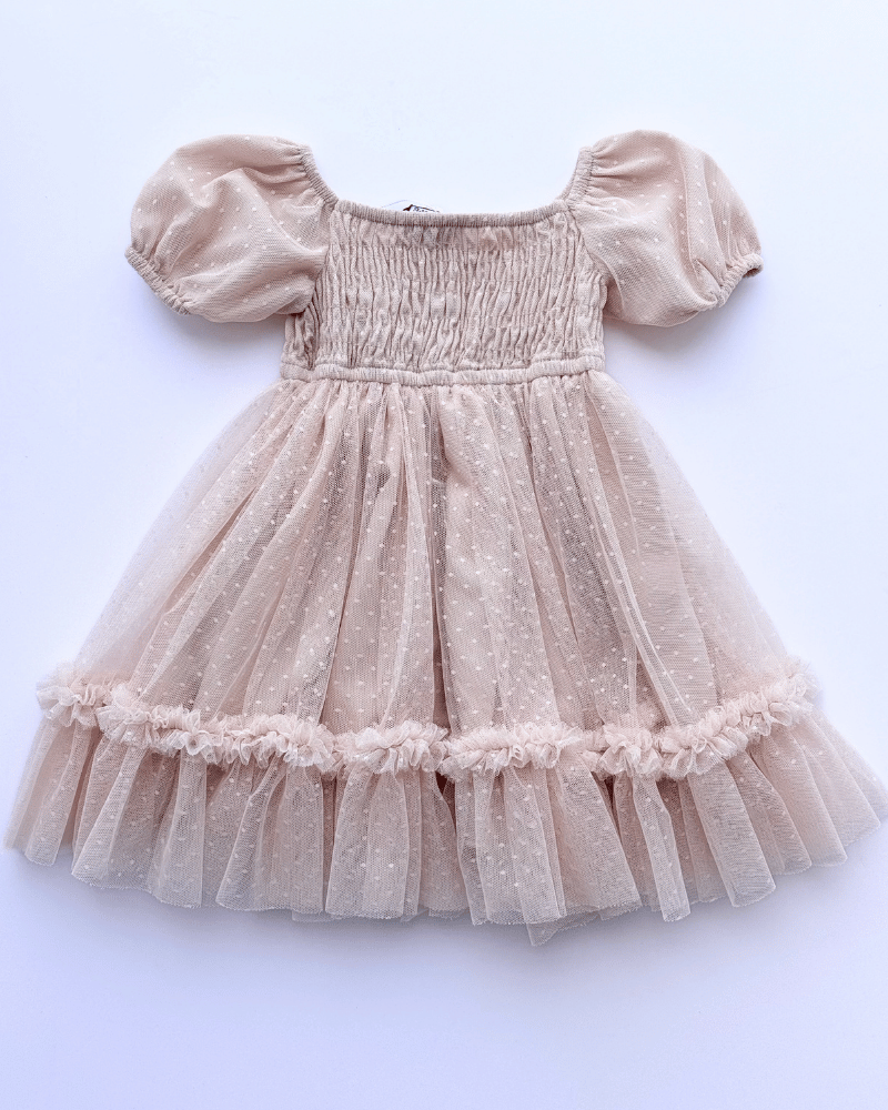 Smocked Dots Tulle Dress - Champagne from Bailey's Blossoms