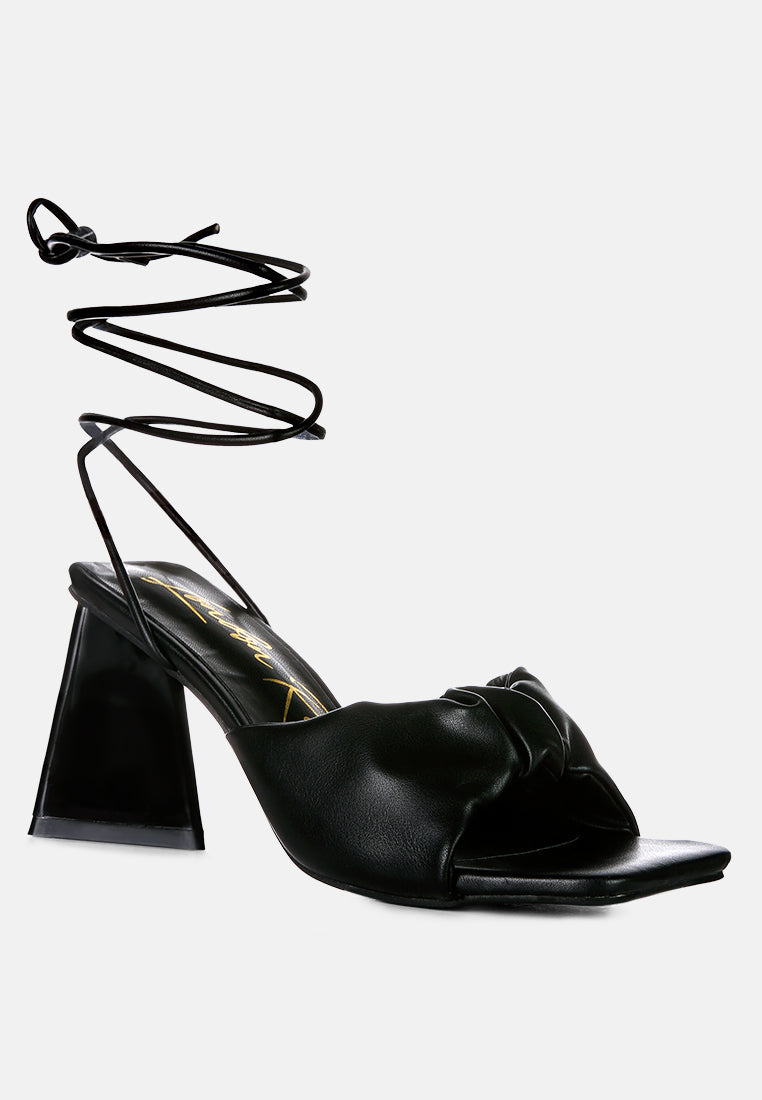 Primavera Ruched Triangular Heel Lace Up Sandal from London Rag International