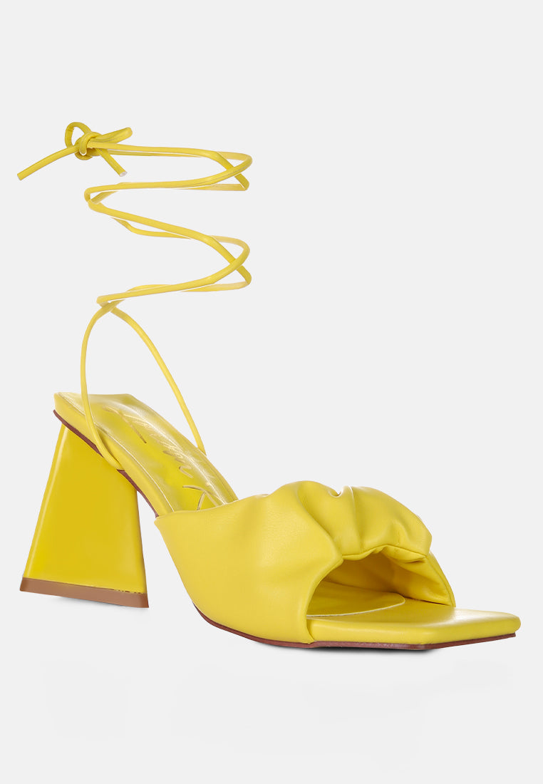 Primavera Ruched Triangular Heel Lace Up Sandal from London Rag International