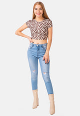 Printed Brown Knitted Crop Top from London Rag International