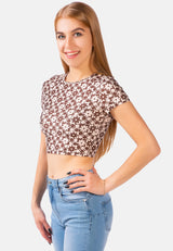 Printed Brown Knitted Crop Top from London Rag International
