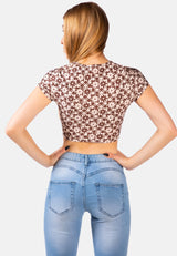 Printed Brown Knitted Crop Top from London Rag International