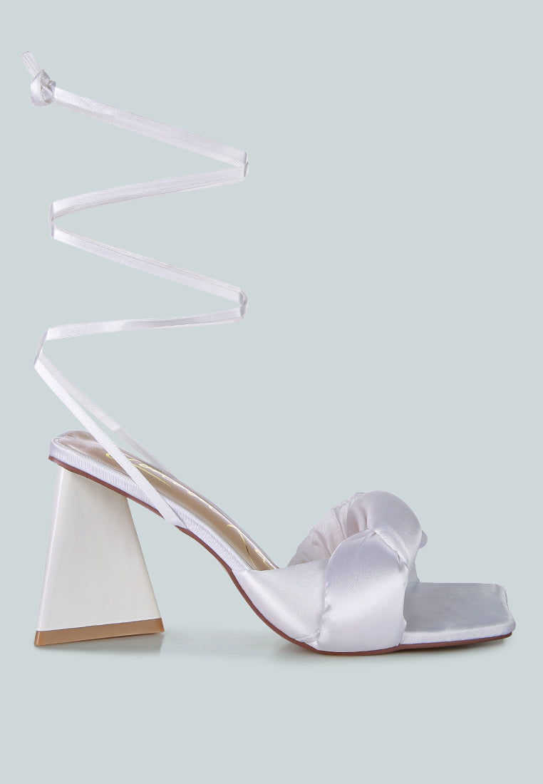 Pristine Satin Strap Triangular Block Heel Sandals from London Rag International