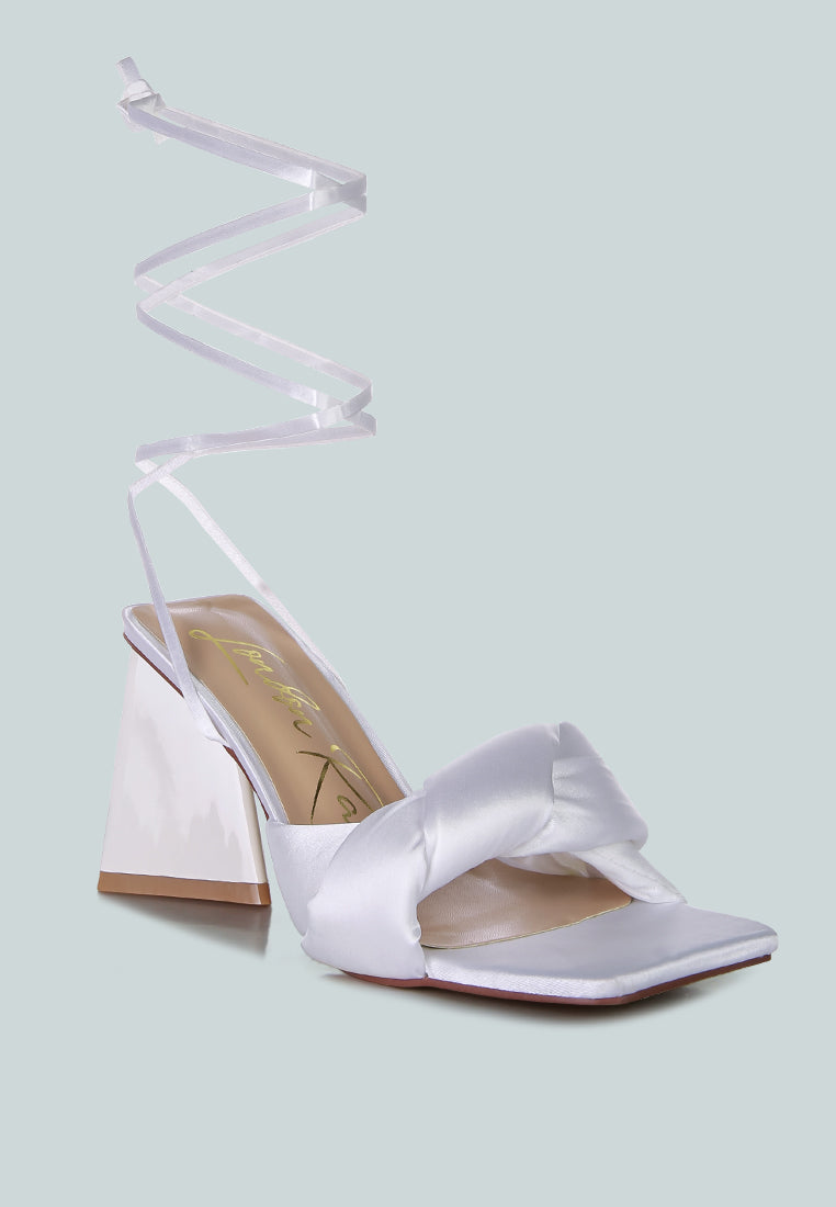 Pristine Satin Strap Triangular Block Heel Sandals from London Rag International