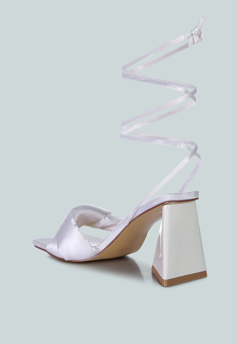 Pristine Satin Strap Triangular Block Heel Sandals from London Rag International