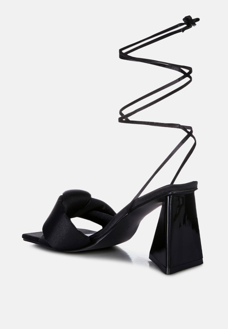 Pristine Satin Strap Triangular Block Heel Sandals from London Rag International