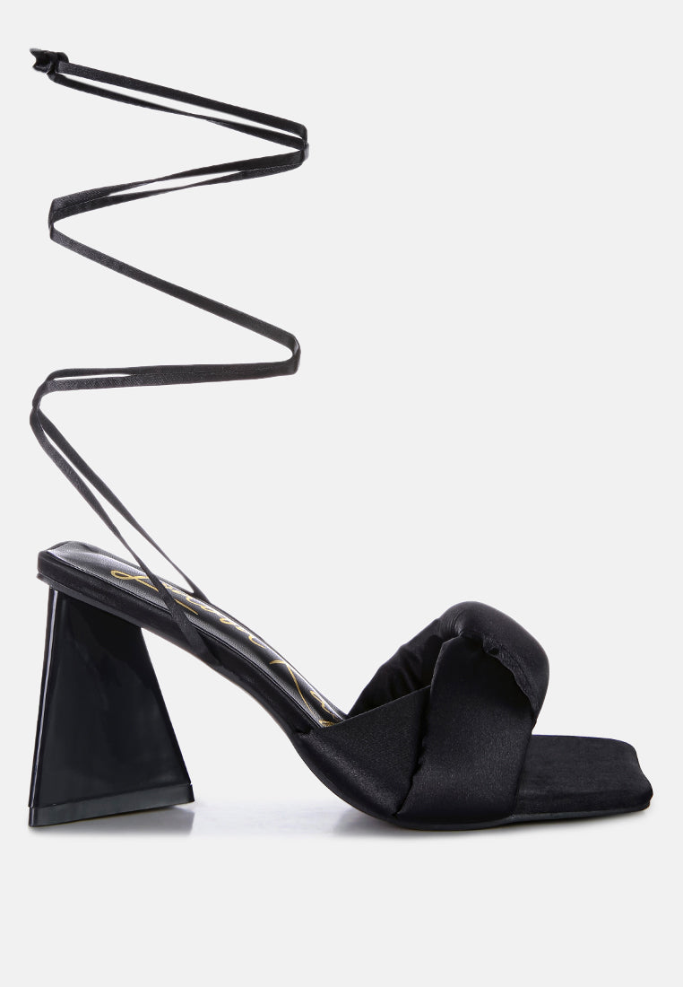 Pristine Satin Strap Triangular Block Heel Sandals from London Rag International