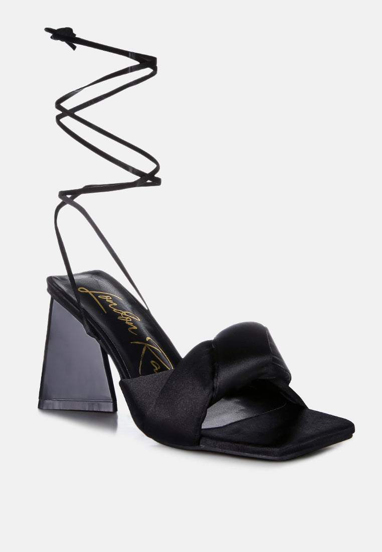 Pristine Satin Strap Triangular Block Heel Sandals from London Rag International