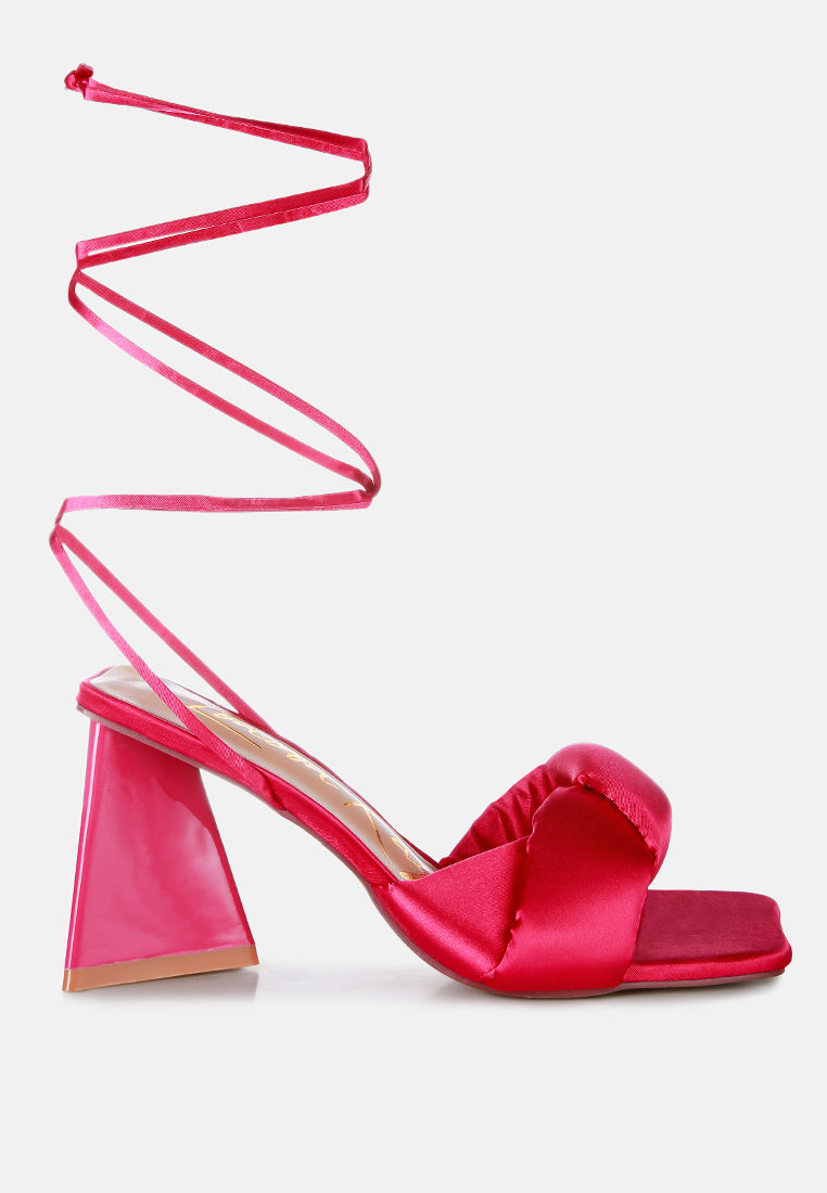 Pristine Satin Strap Triangular Block Heel Sandals from London Rag International