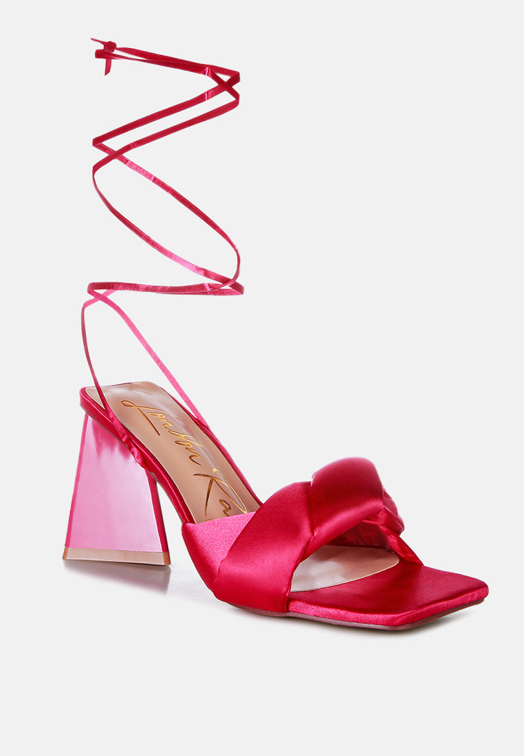 Pristine Satin Strap Triangular Block Heel Sandals from London Rag International