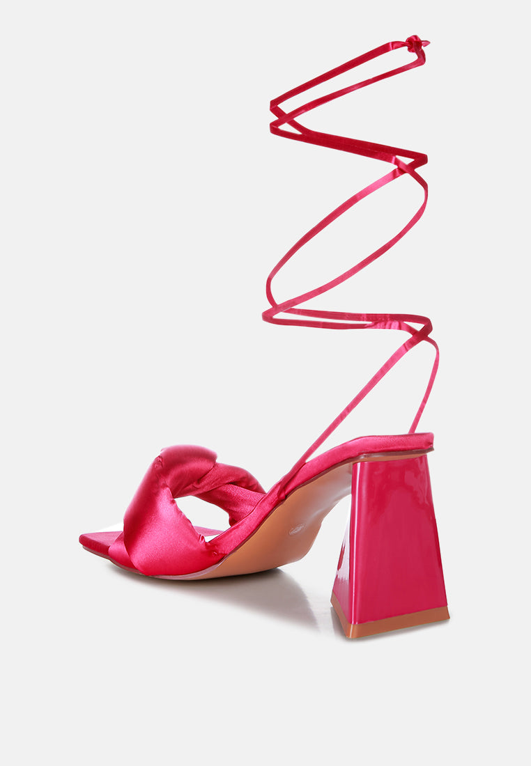 Pristine Satin Strap Triangular Block Heel Sandals from London Rag International