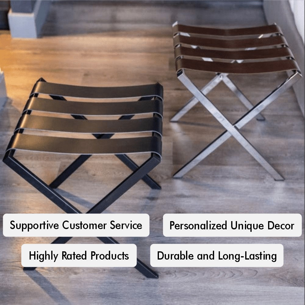Chugach-Foldable Metal Luggage Rack with Genuie Leather from VITAHOME DESIGN LLC