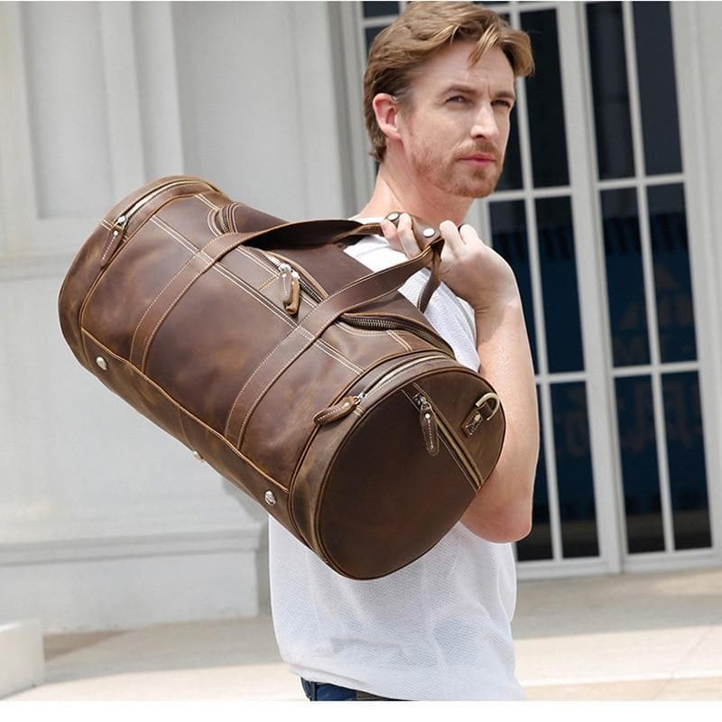 The Wainwright Weekender | Round  Vintage Leather Weekender from STEEL HORSE LEATHER