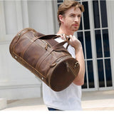 The Wainwright Weekender | Round  Vintage Leather Weekender from STEEL HORSE LEATHER