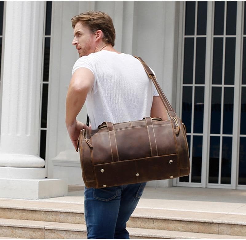 The Wainwright Weekender | Round  Vintage Leather Weekender from STEEL HORSE LEATHER