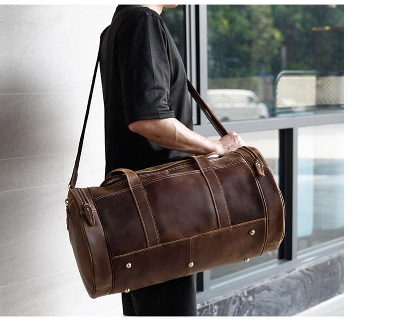 The Wainwright Weekender | Round  Vintage Leather Weekender from STEEL HORSE LEATHER