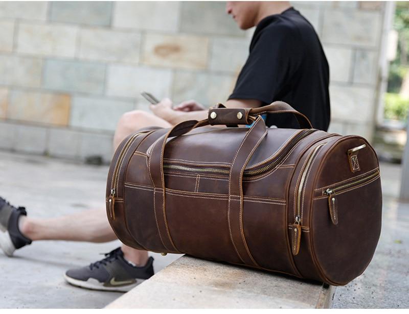 The Wainwright Weekender | Round  Vintage Leather Weekender from STEEL HORSE LEATHER