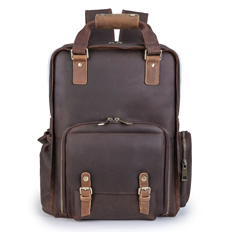The Gaetano | Large Leather Backpack Camera Bag with Tripod Holder from STEEL HORSE LEATHER