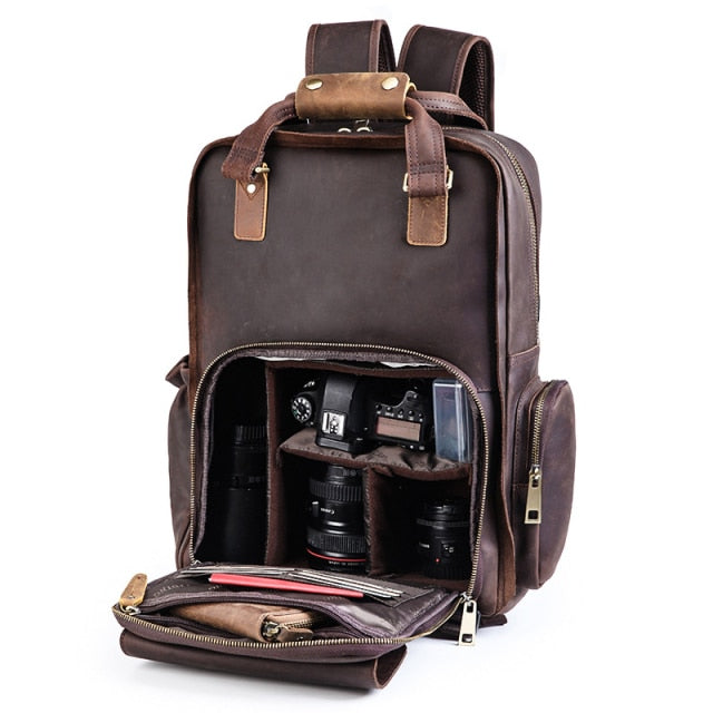 The Gaetano | Large Leather Backpack Camera Bag with Tripod Holder from STEEL HORSE LEATHER