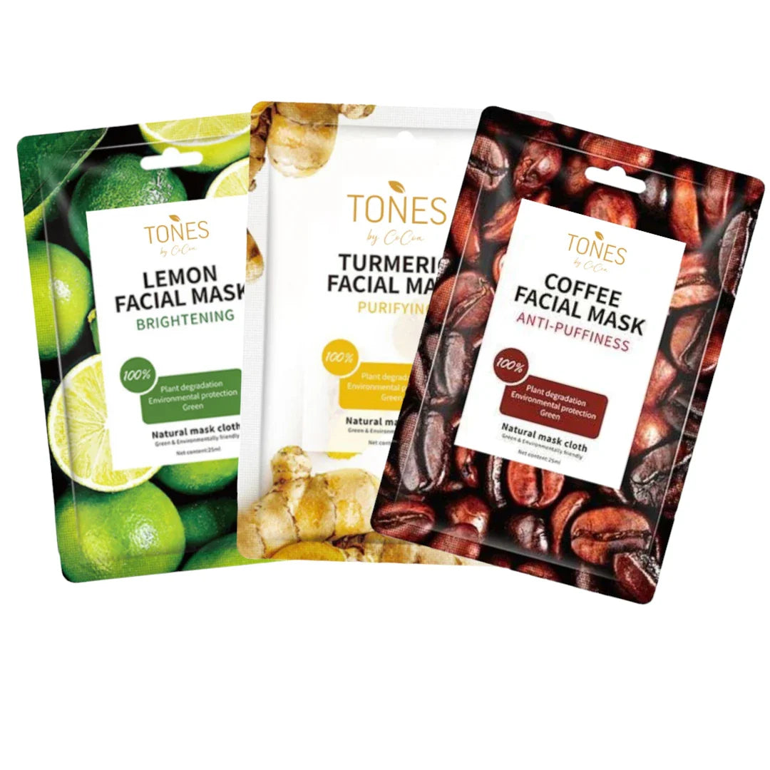 Premium Organic Plant Extract Facial Masks (3 Pack) From Tones by Cocoa