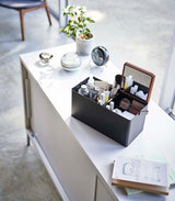 Makeup Organizer with Mirror - Steel + Wood from Yamazaki Home