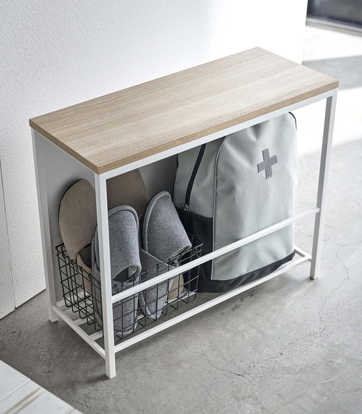 Entryway Storage Organizer & Bench (18" H)  - Steel + Wood from Yamazaki Home