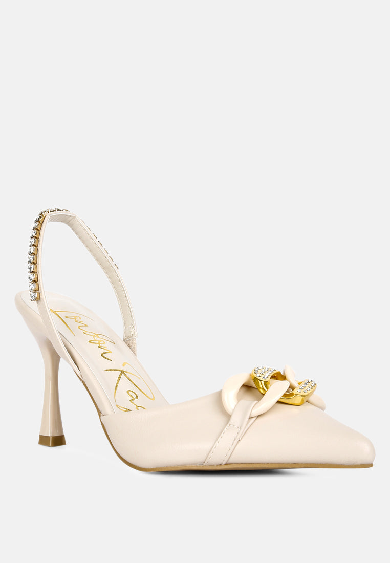 Pull Me Diamante Embellished Chain Sandals from London Rag International