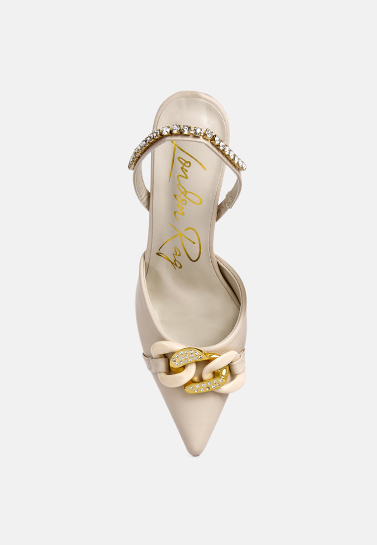 Pull Me Diamante Embellished Chain Sandals from London Rag International