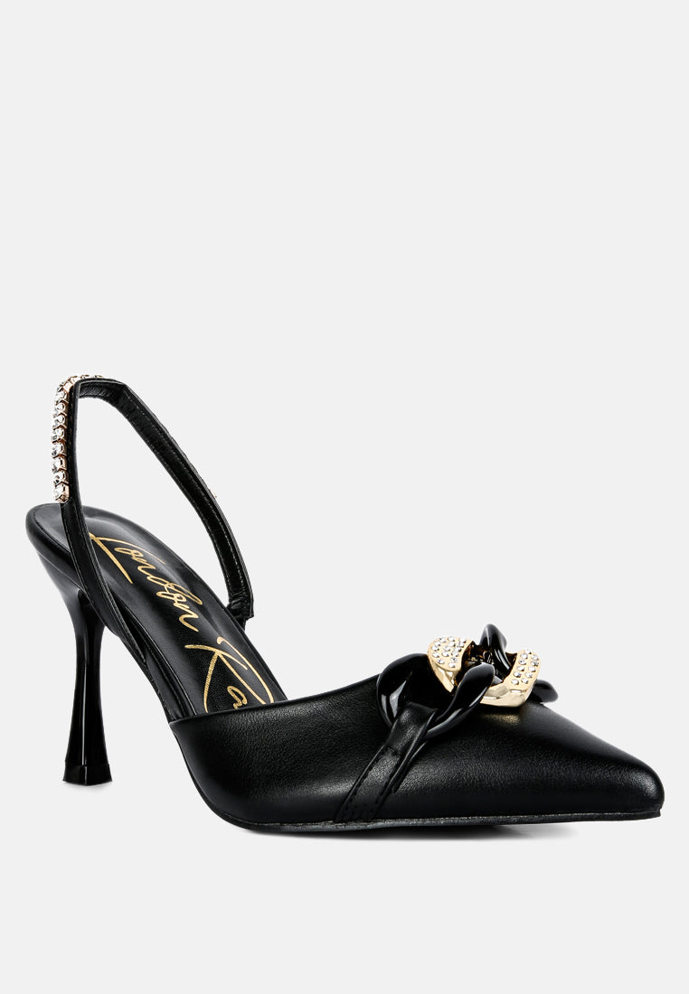 Pull Me Diamante Embellished Chain Sandals from London Rag International