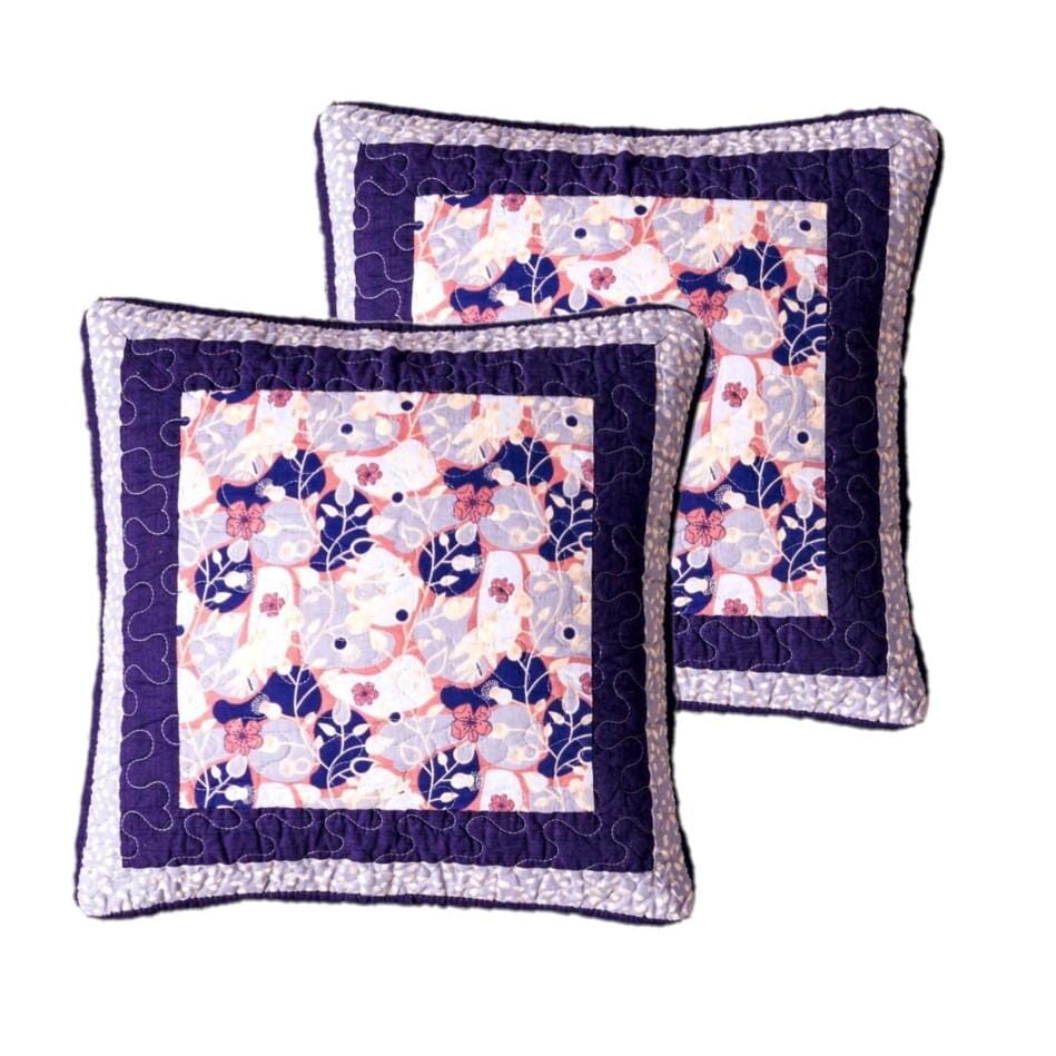 DaDa Bedding Set of 2-Pieces Peachy Blossoms Purple Floral Patchwork Throw Pillow Covers, 18" x 18" - Designed in USA (JHW877) from DaDalogy Bedding Collection