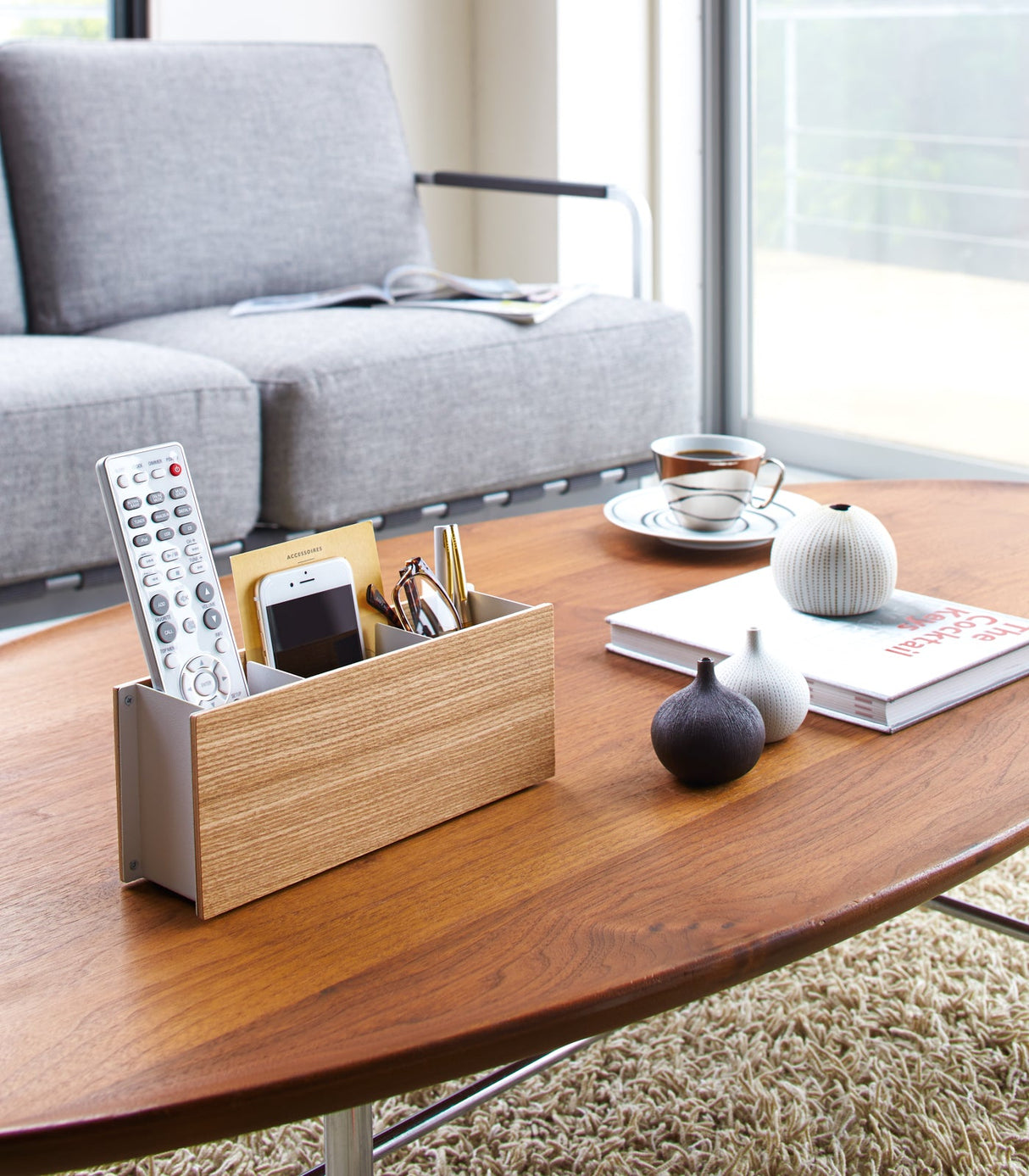 Desk Organizer - Two Sizes - Steel + Wood from Yamazaki Home