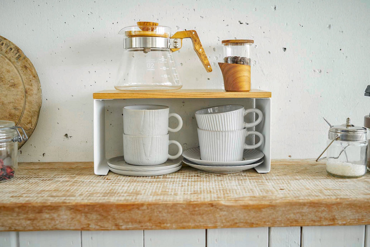 Stackable Countertop Shelf - Two Sizes - Steel + Wood from Yamazaki Home