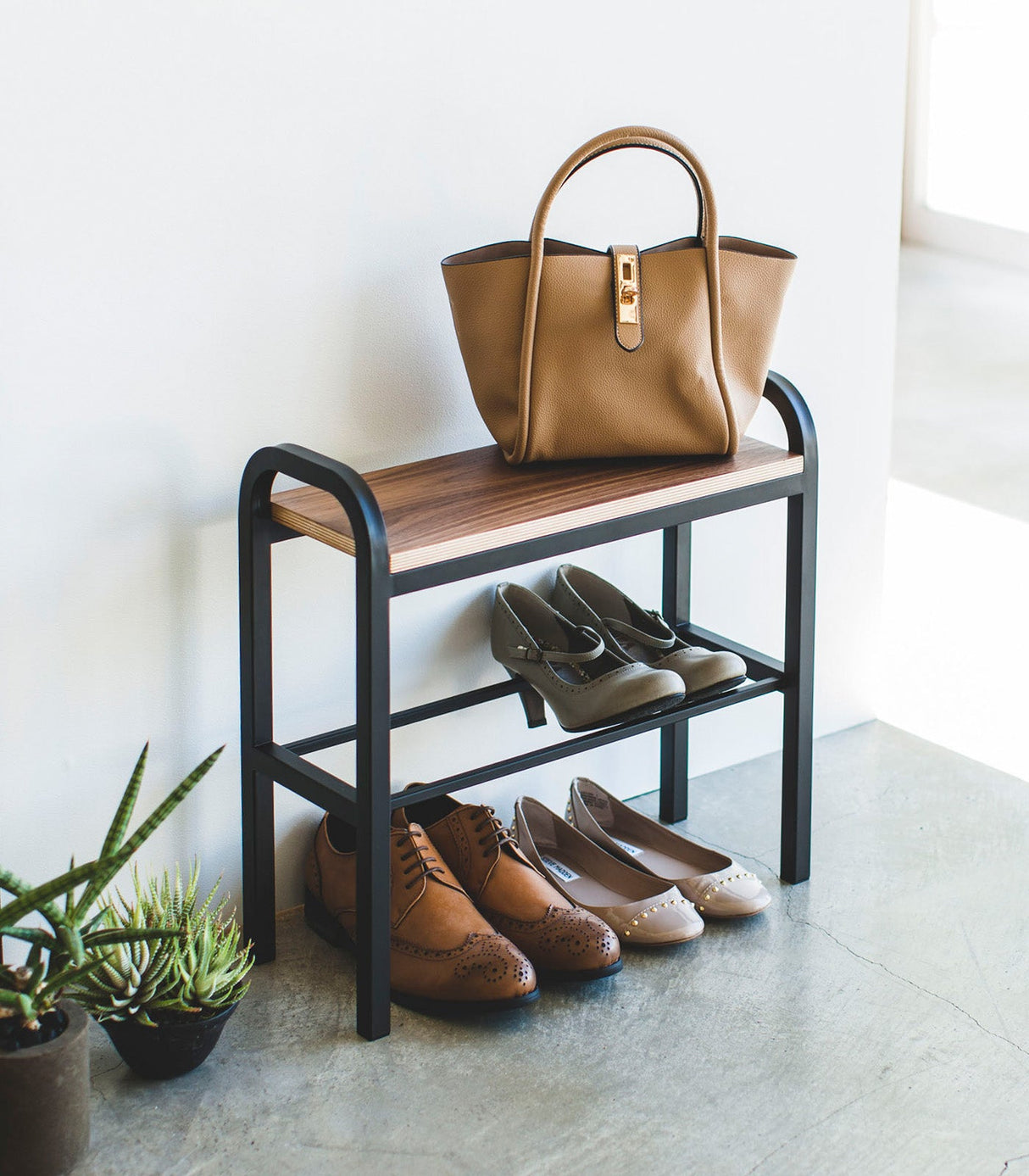 Shoe Organizer & Bench (18" H)  - Steel + Wood from Yamazaki Home