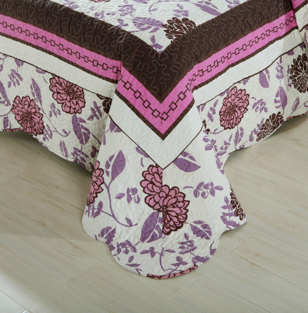 DaDa Bedding Bohemian Purple Blooms Floral Garden Pink Brown Bedspread Set (KBJ1629) from DaDalogy Bedding Collection