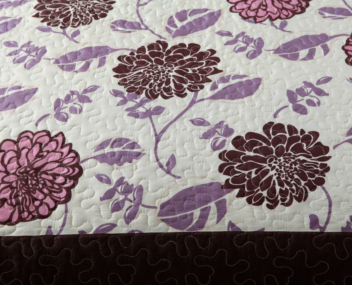 DaDa Bedding Bohemian Purple Blooms Floral Garden Pink Brown Bedspread Set (KBJ1629) from DaDalogy Bedding Collection