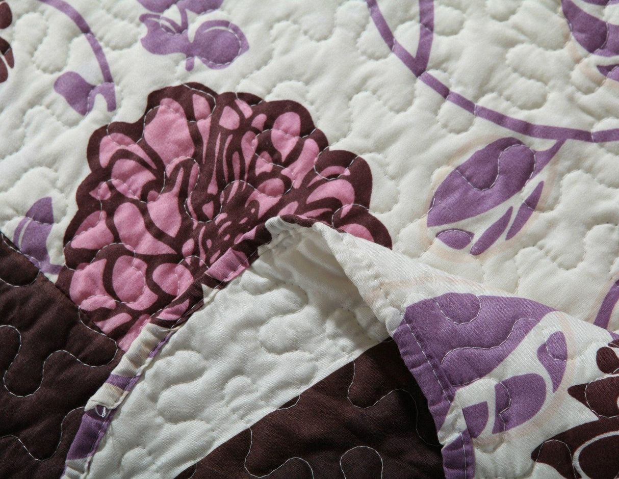 DaDa Bedding Bohemian Purple Blooms Floral Garden Pink Brown Bedspread Set (KBJ1629) from DaDalogy Bedding Collection