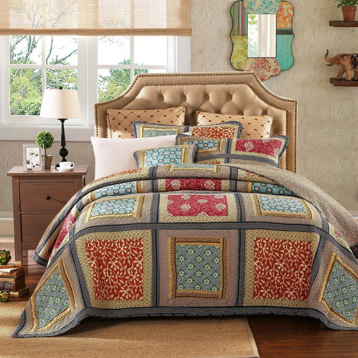 Dada Bedding Gallery of Roses Floral Bohemian Cotton Patchwork Bedspread Set (JHW-546) from DaDalogy Bedding Collection